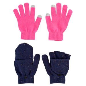 Girl's Flip-Top Mittens & Tech Touch Gloves Set